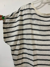Load image into Gallery viewer, CAbi (L) white &amp; black stripes short sleeve cream trim
