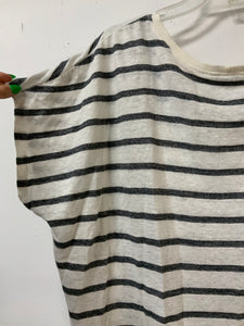 CAbi (L) white & black stripes short sleeve cream trim