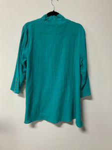 Multiples (L) turq ruffle neck NWT