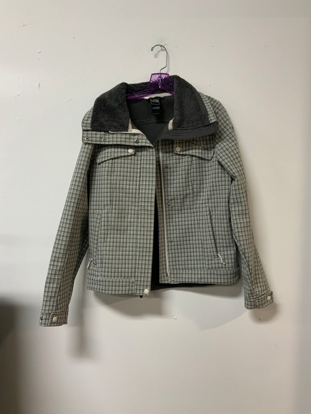 North Face (M) grey plaid coat