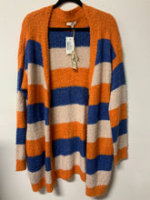 Load image into Gallery viewer, Easel (M) blue, orange, &amp; cream button cardigan NWT
