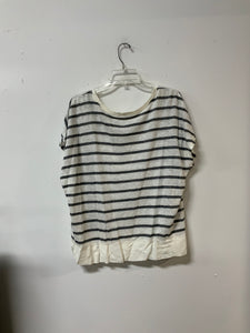 CAbi (L) white & black stripes short sleeve cream trim