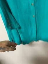 Load image into Gallery viewer, Multiples (L) turq ruffle neck NWT
