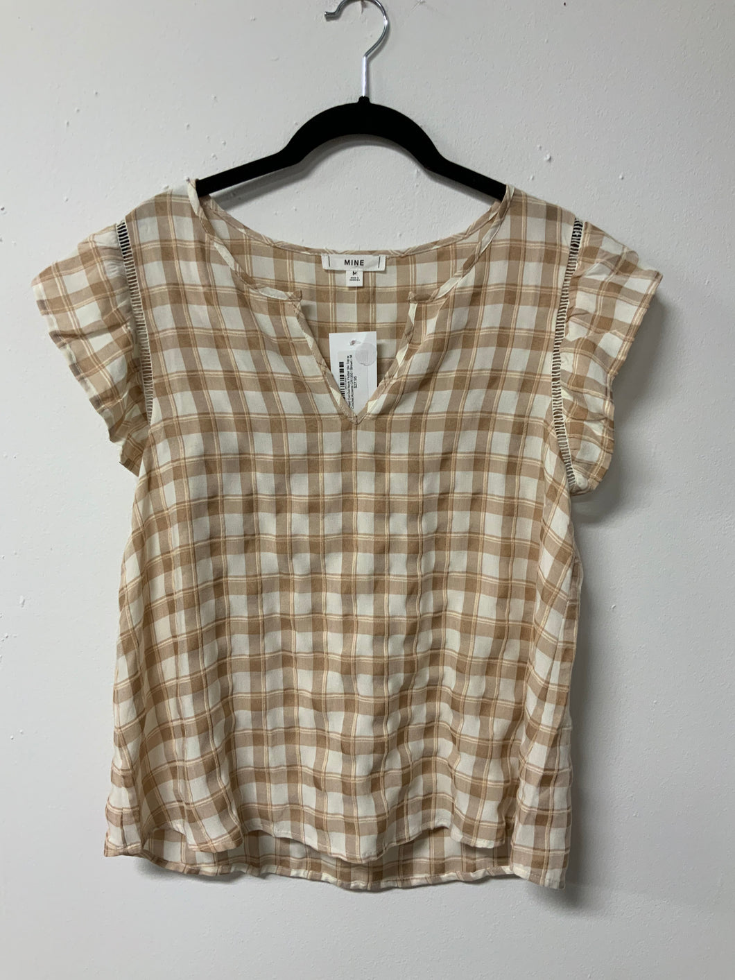 Mine (M) plaid shortsleeved shirt NWT