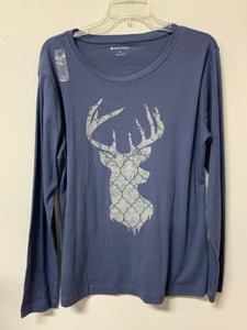 Northcrest (L) blue, grey deer long sleeve NWT