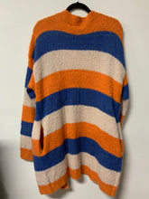 Load image into Gallery viewer, Easel (M) blue, orange, &amp; cream button cardigan NWT
