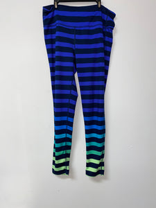 Athleta blue and green striped leggings size LT