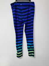Load image into Gallery viewer, Athleta blue and green striped leggings size LT
